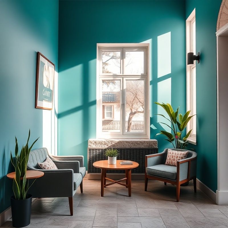 Recepcija modernog konzultantskog ureda u Splitu s teal detaljima